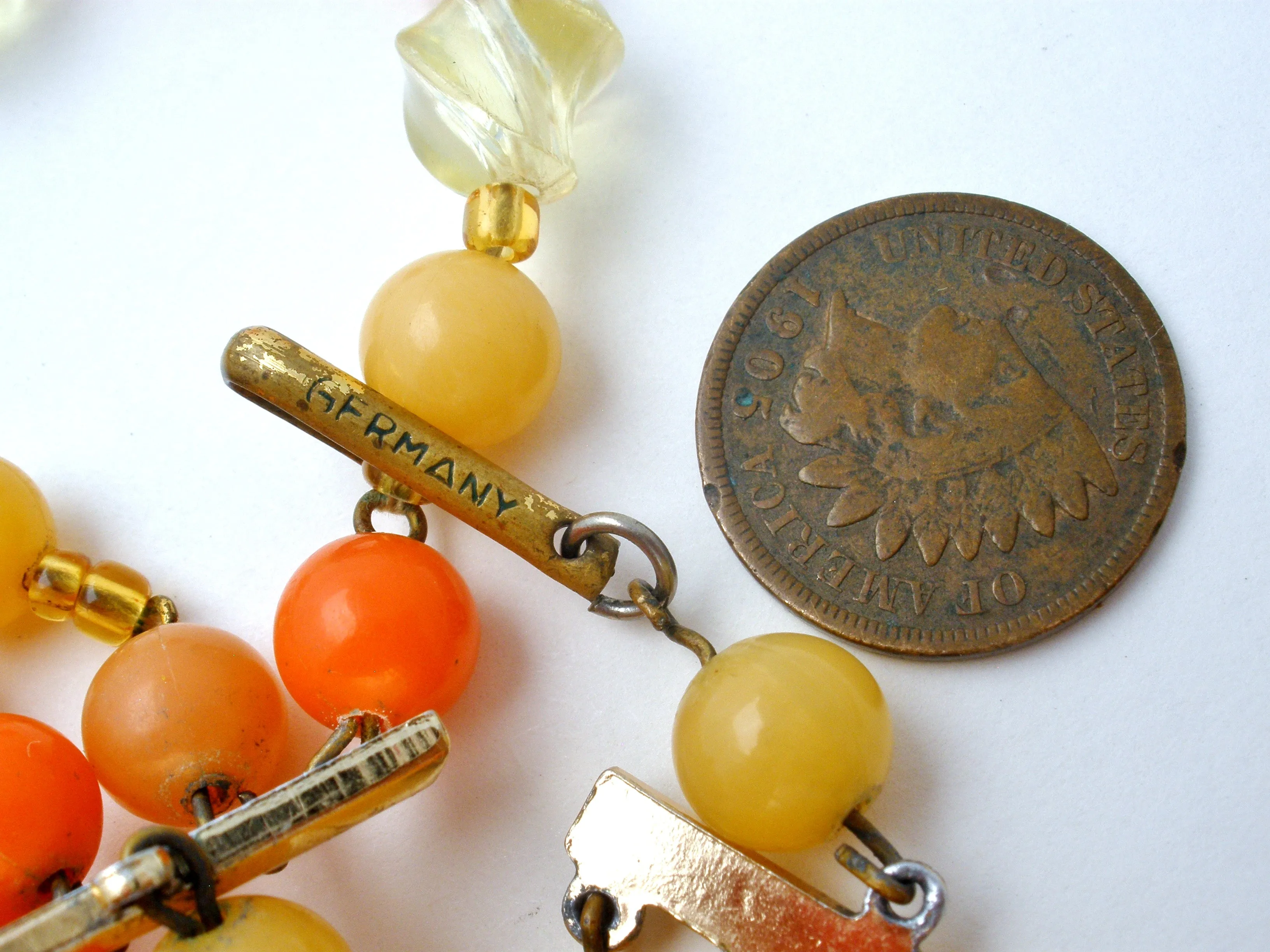 Orange & Yellow Lucite Bead Necklace Multi Strand