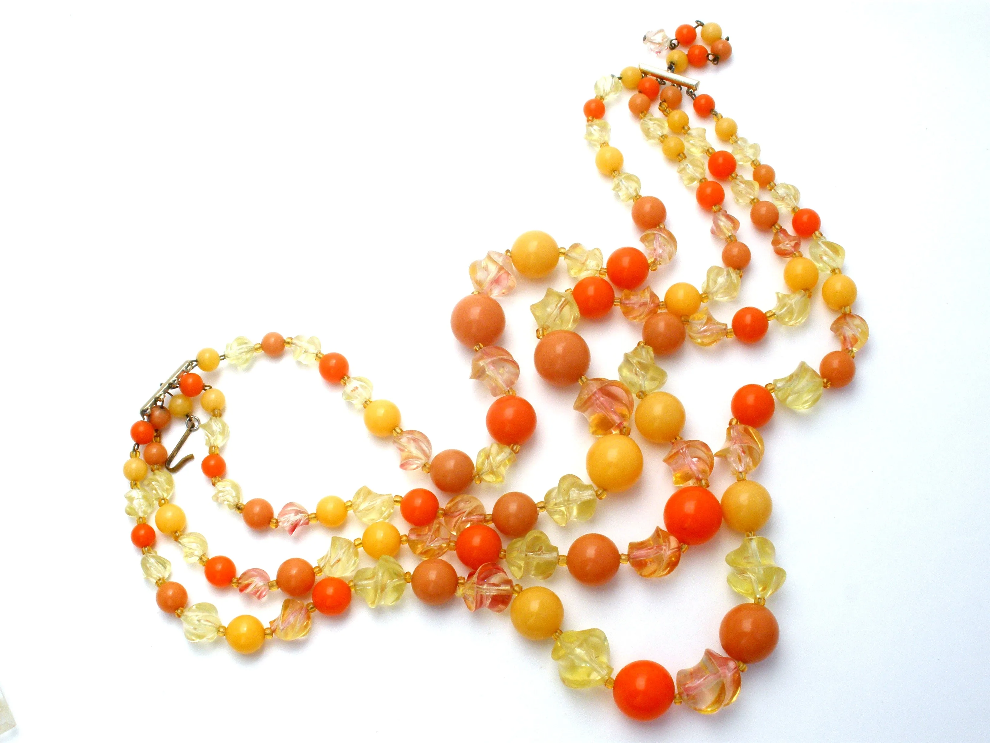 Orange & Yellow Lucite Bead Necklace Multi Strand