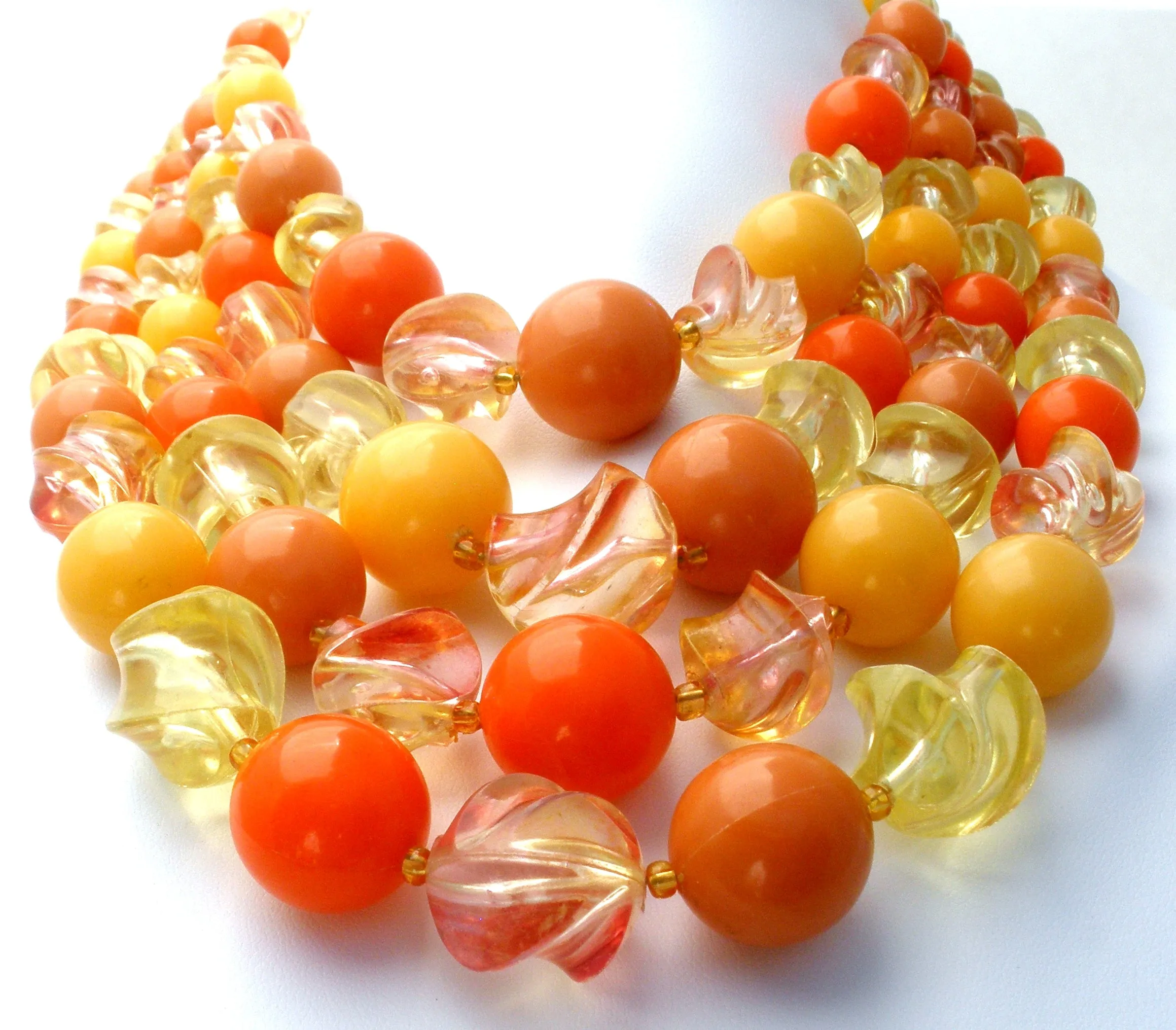 Orange & Yellow Lucite Bead Necklace Multi Strand