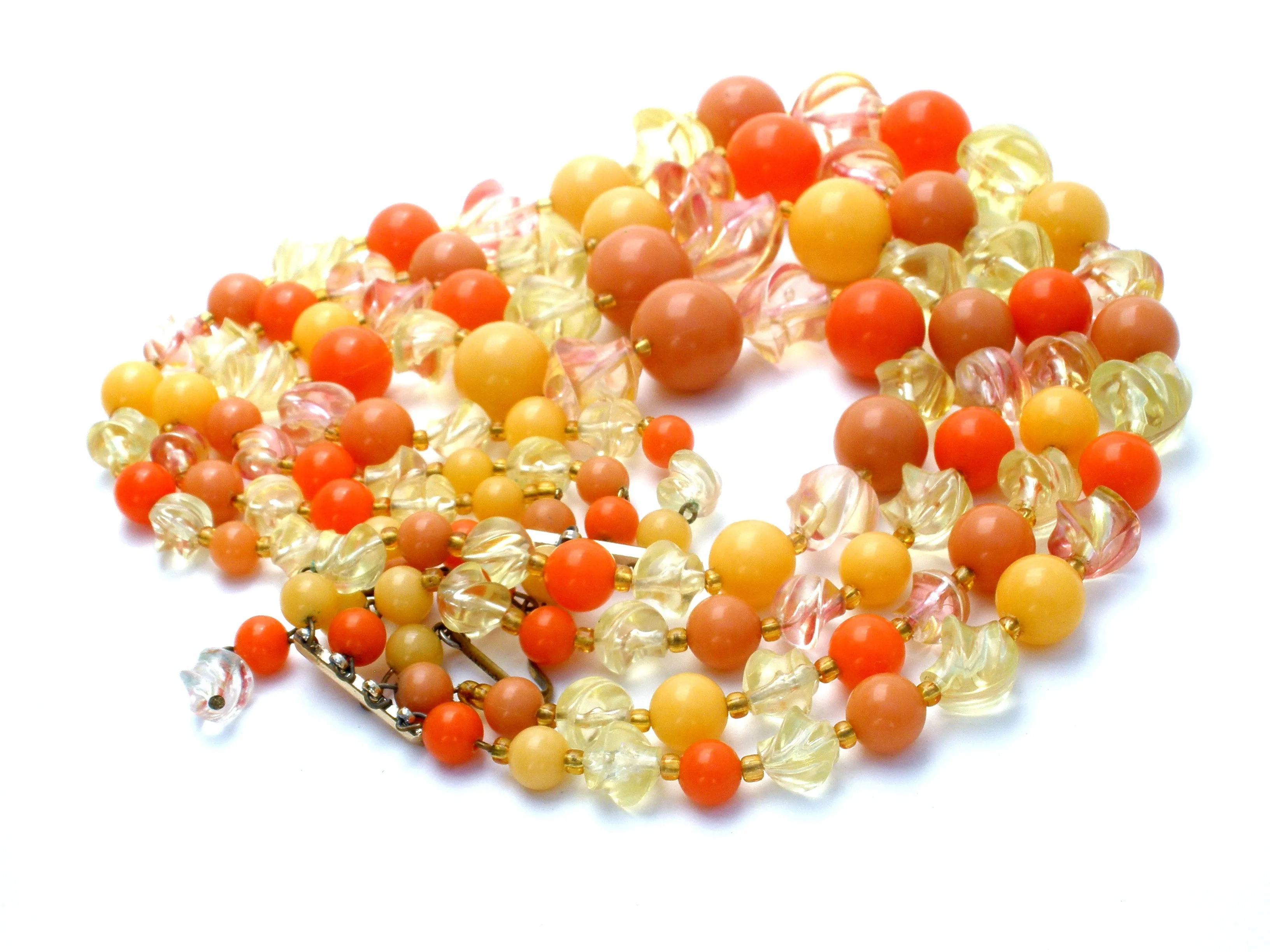 Orange & Yellow Lucite Bead Necklace Multi Strand