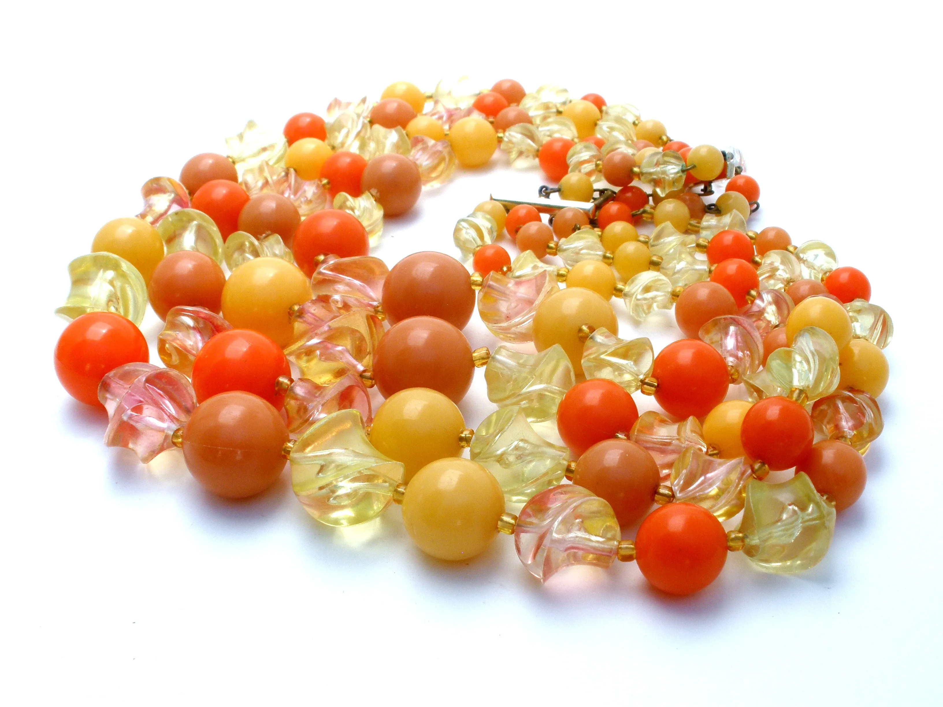 Orange & Yellow Lucite Bead Necklace Multi Strand