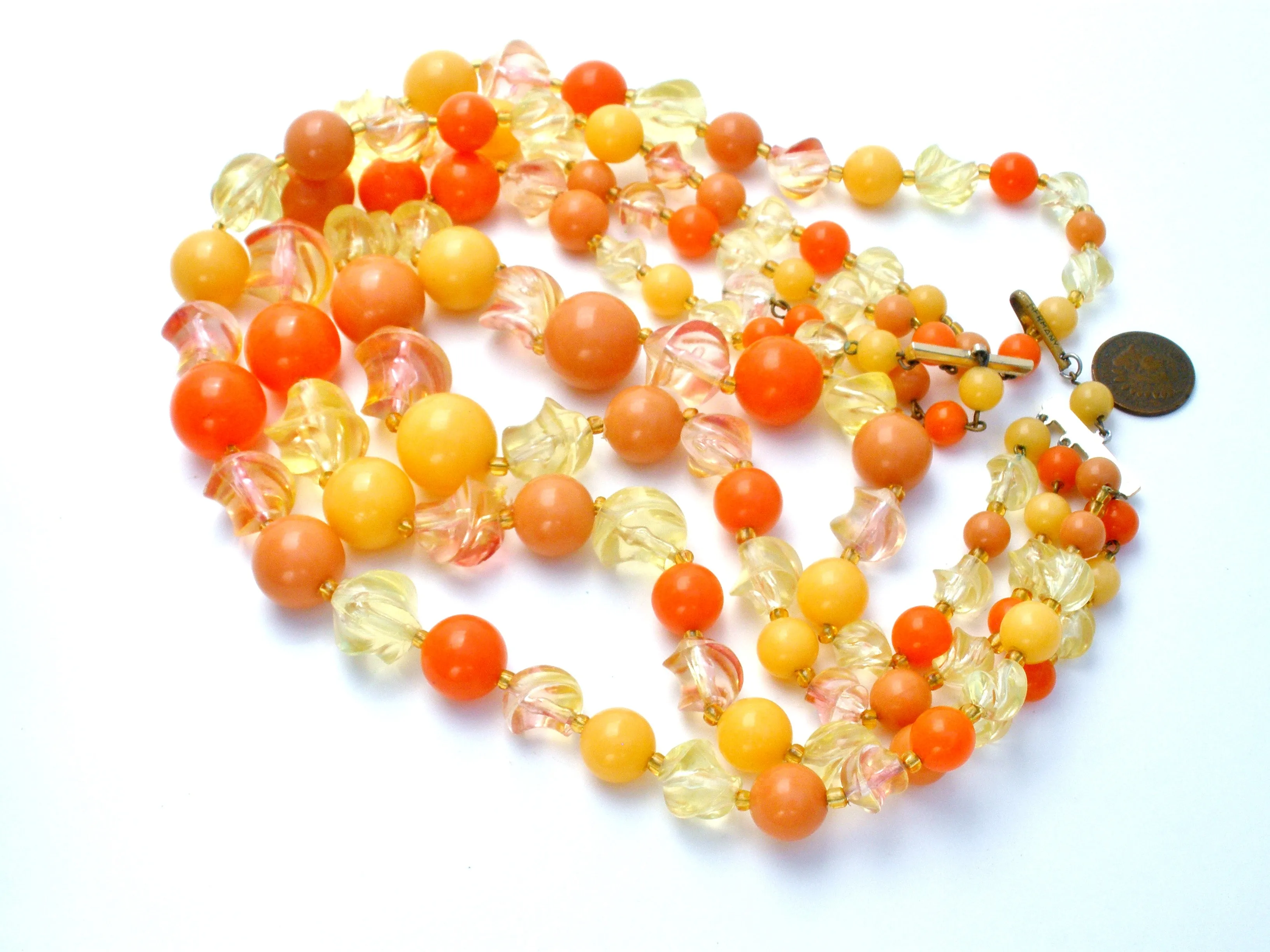 Orange & Yellow Lucite Bead Necklace Multi Strand