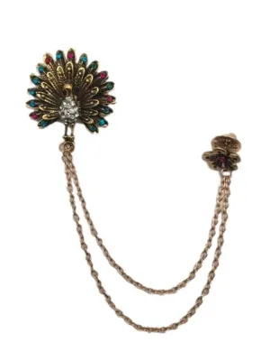 Peacock Broach Lapel Pin with attached Flower Pin