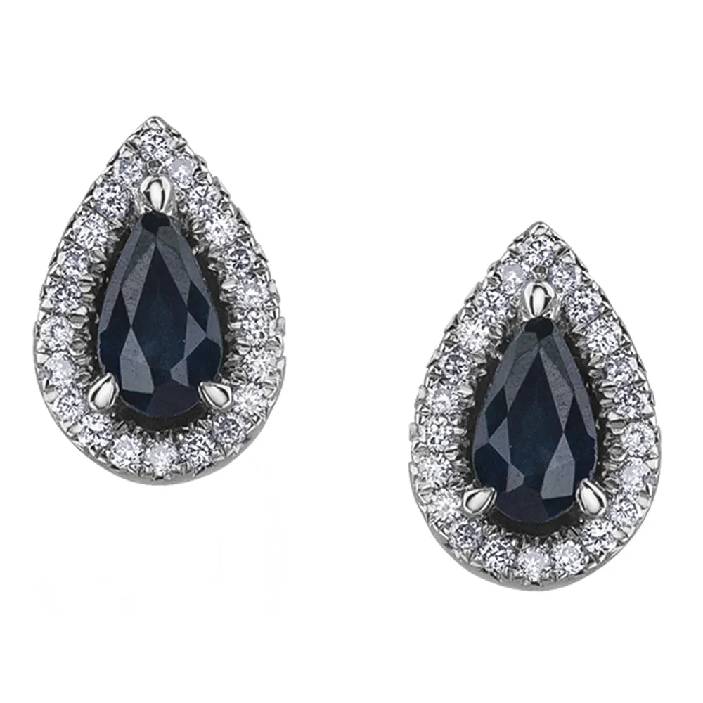 Pear Shaped Sapphire and Diamond Stud Earrings