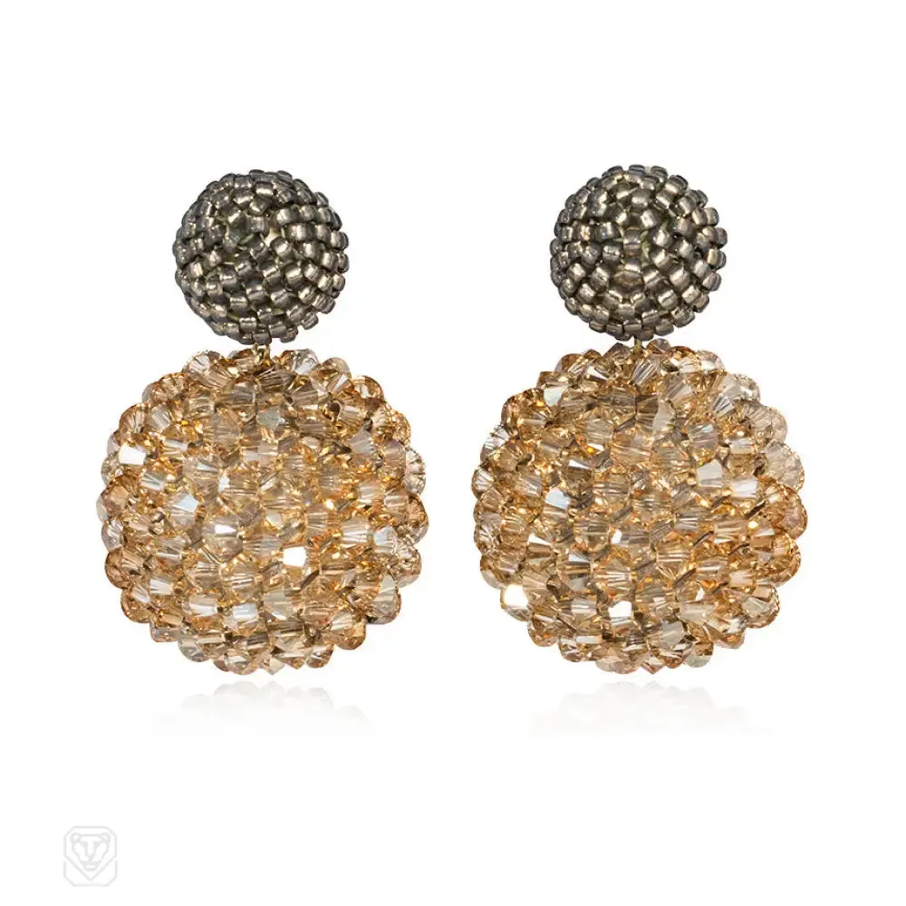 Pearly grey and champagne hand beaded earrings