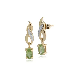 Peridot & Diamant Tropfen Ohrringe in 9ct Gelb Gold