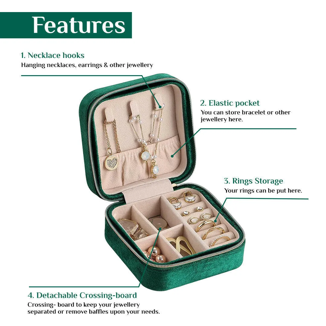 Personalized Name Mini Jewellery Organizer Box Earrings Rings Necklaces Gifts for Women - Green