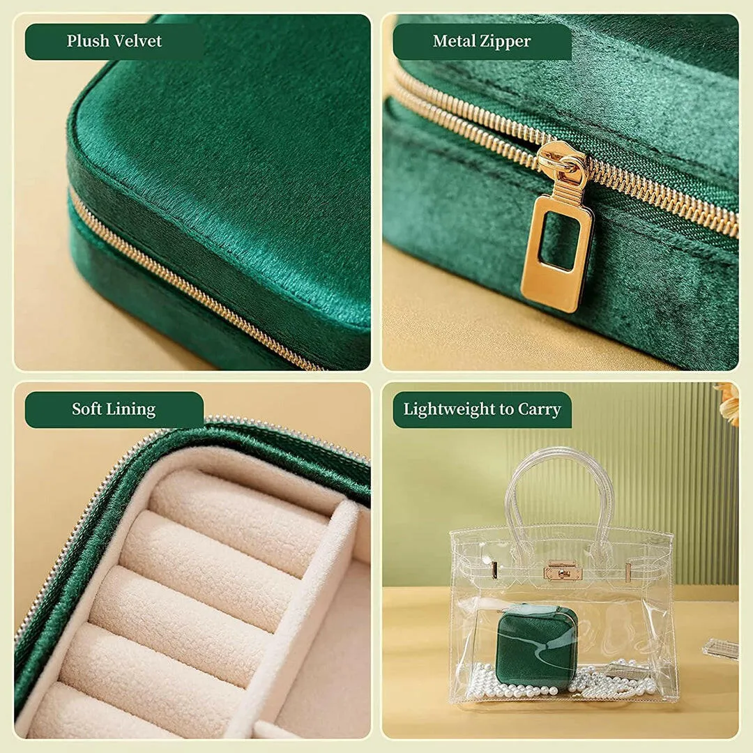 Personalized Name Mini Jewellery Organizer Box Earrings Rings Necklaces Gifts for Women - Green