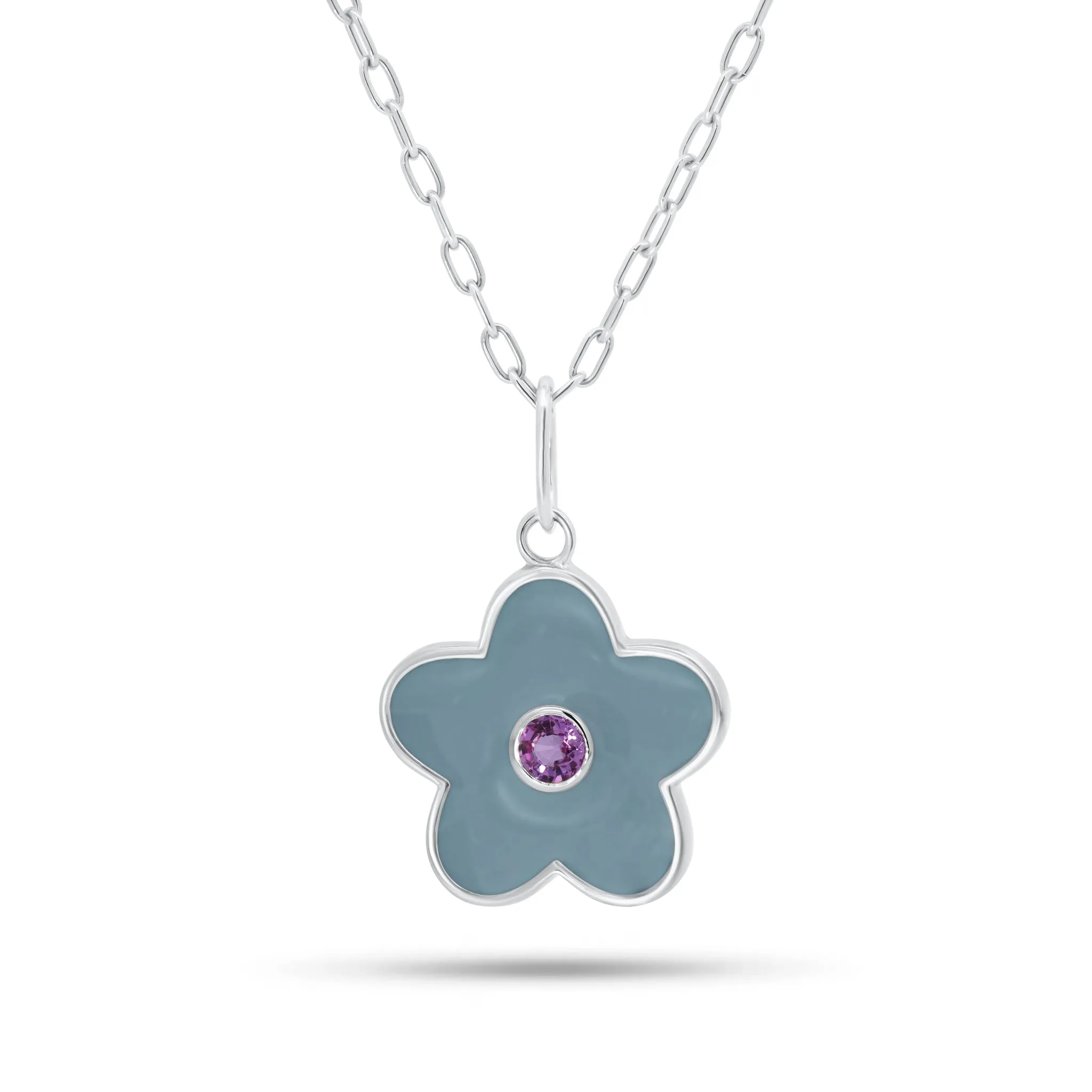 Pink Sapphire & Enamel Pop Art Flower Pendant