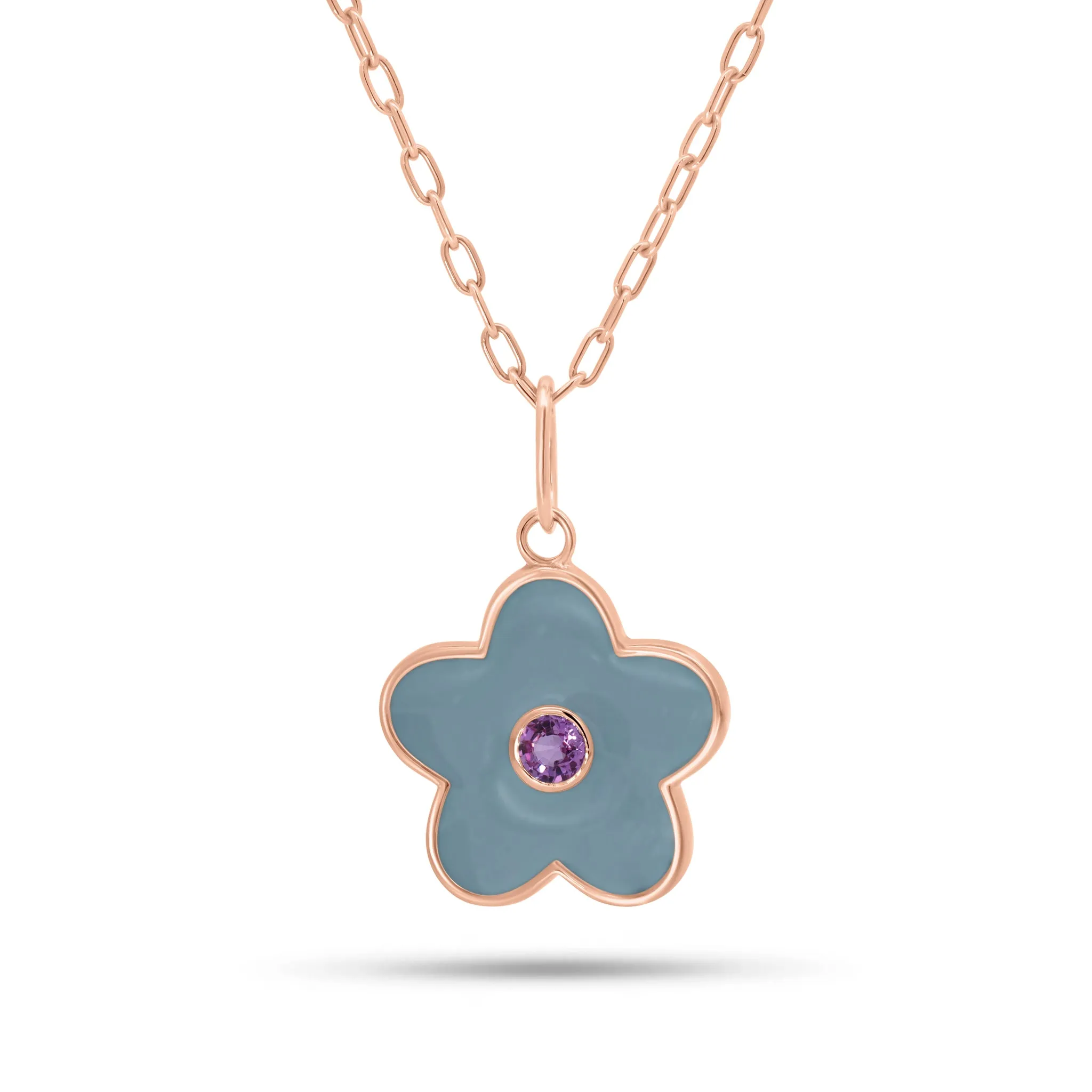 Pink Sapphire & Enamel Pop Art Flower Pendant