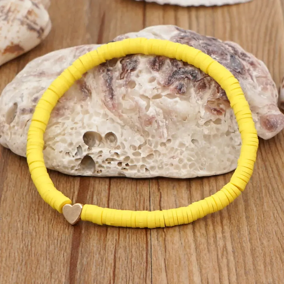 Polymer Clay - Yellow -  Elastic Boho Beaded Bracelet