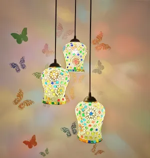 PR Star Classical Hanging Glass Mosaic Multi 3 Light Chandelier Pendants Ceiling Lamp (Multi Color)