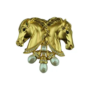 Pre Order:  Double Stallion Faux Pearls Brooch