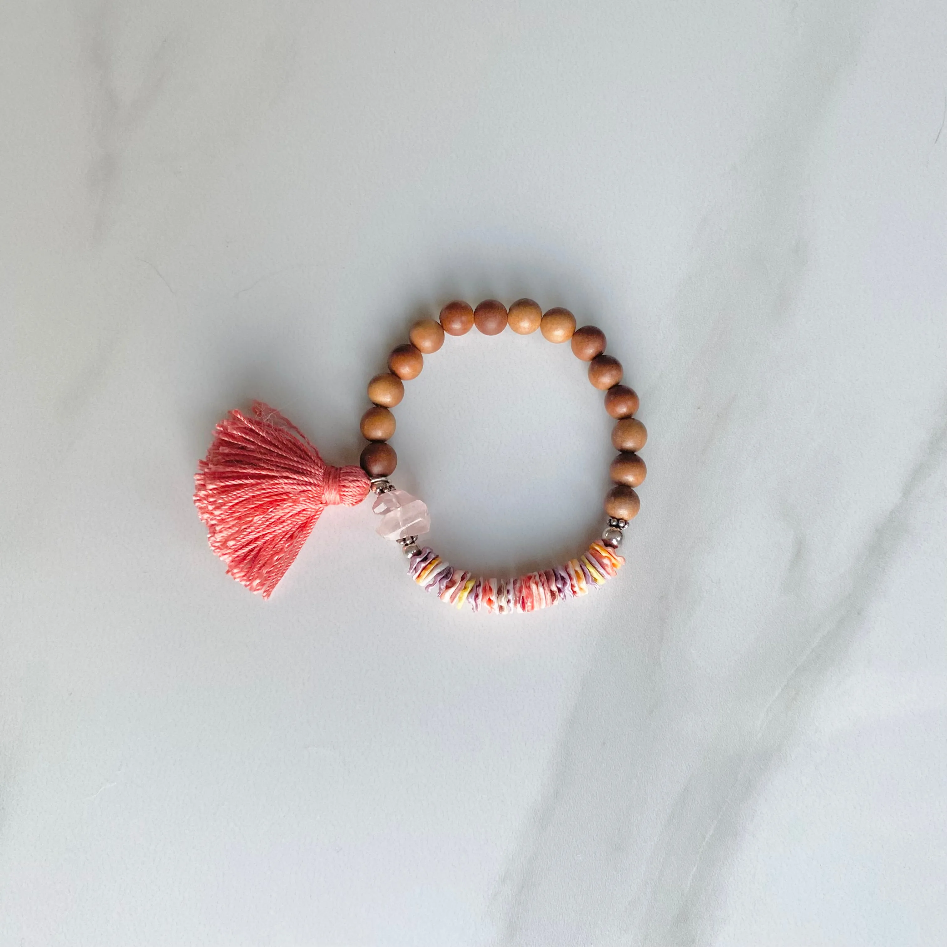 Rainbow Shell & Quartz Sandalwood Bracelet