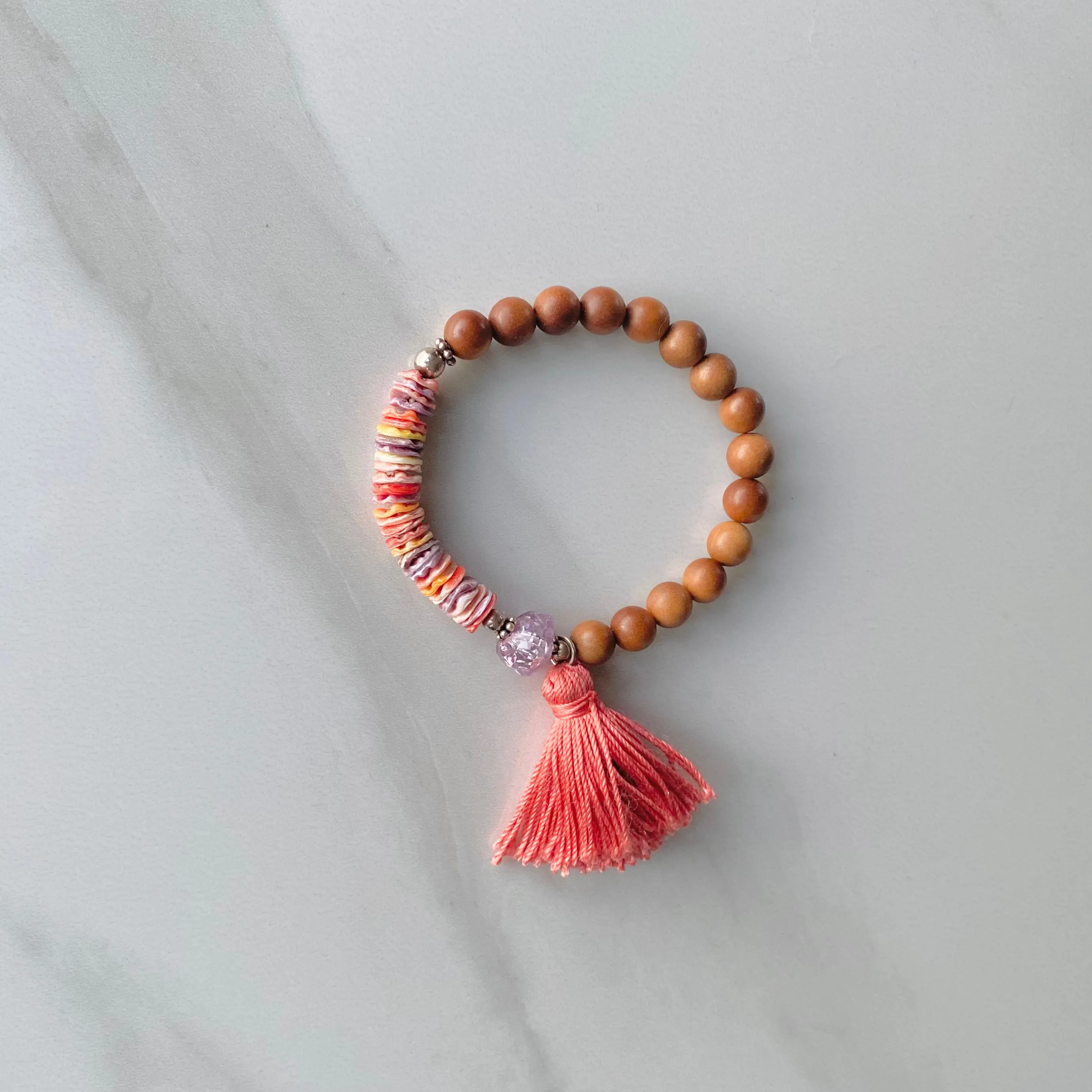 Rainbow Shell & Quartz Sandalwood Bracelet