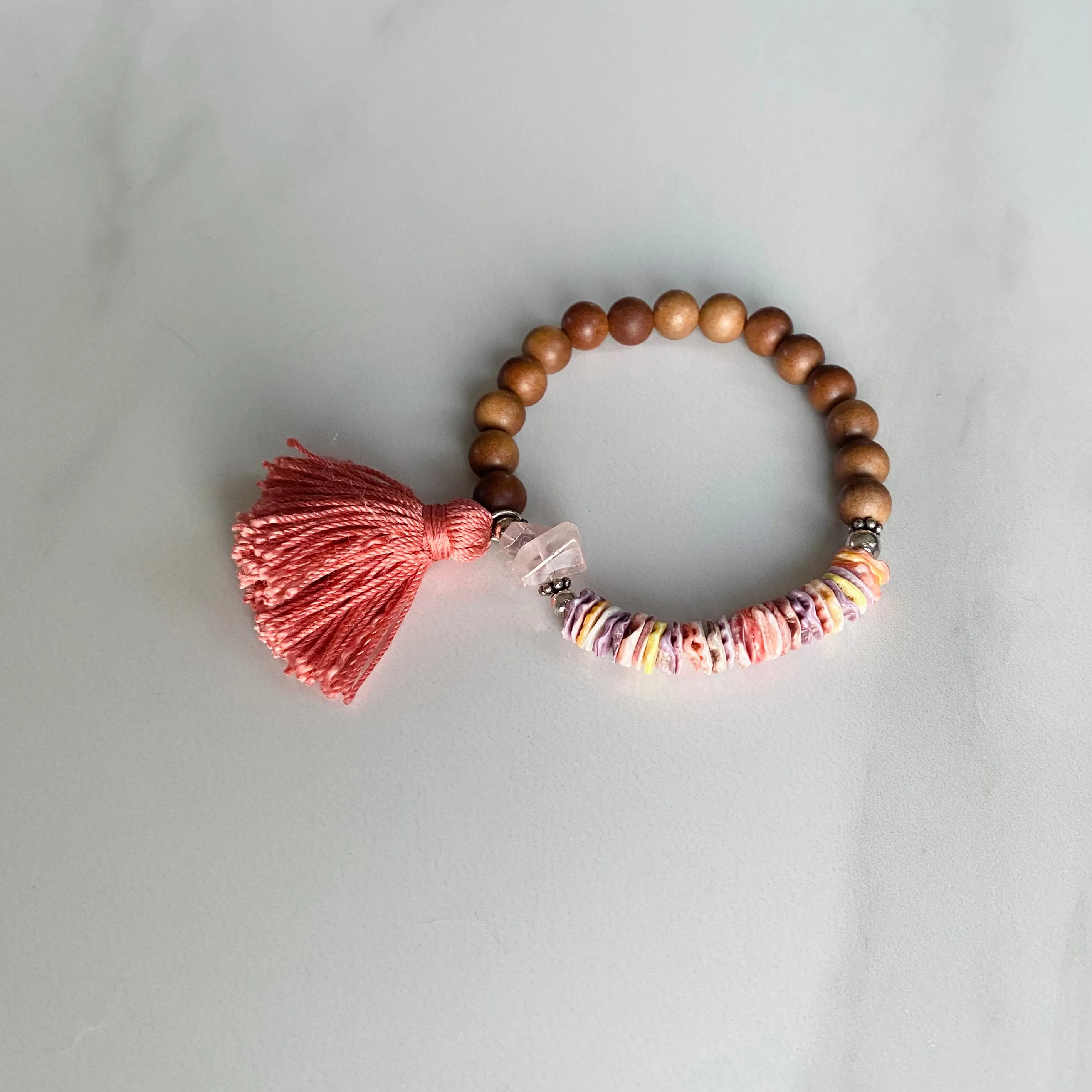 Rainbow Shell & Quartz Sandalwood Bracelet