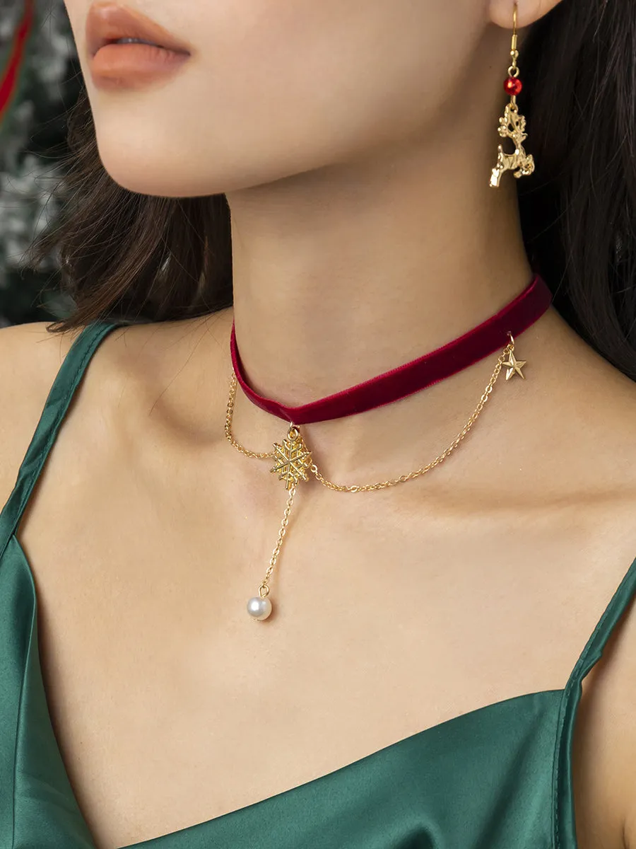 Red Velvet Christmas Snowflake Necklace