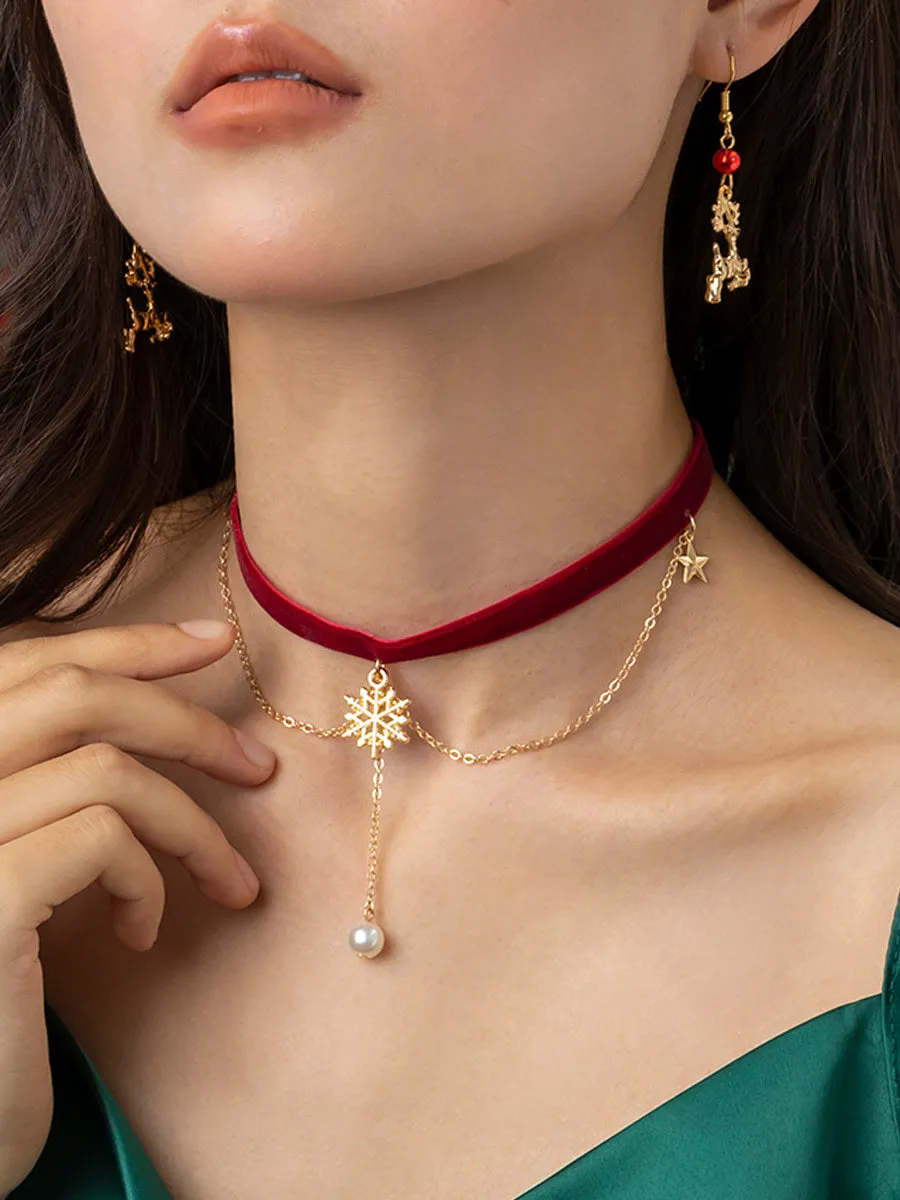 Red Velvet Christmas Snowflake Necklace