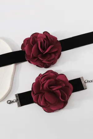 Romantic Black Velvet With Rose Choker and Wristlet