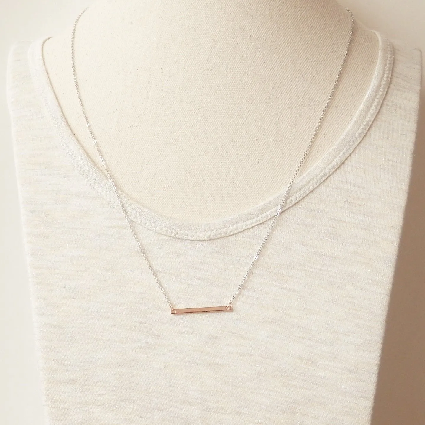 Rose Gold Necklace with Bar Pendant, Two Tone Necklace