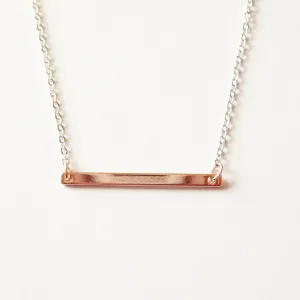 Rose Gold Necklace with Bar Pendant, Two Tone Necklace