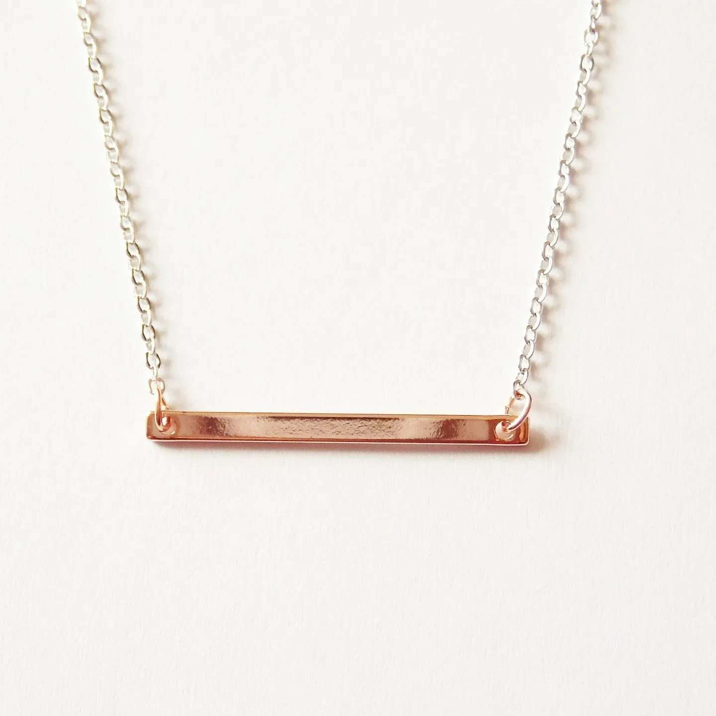 Rose Gold Necklace with Bar Pendant, Two Tone Necklace