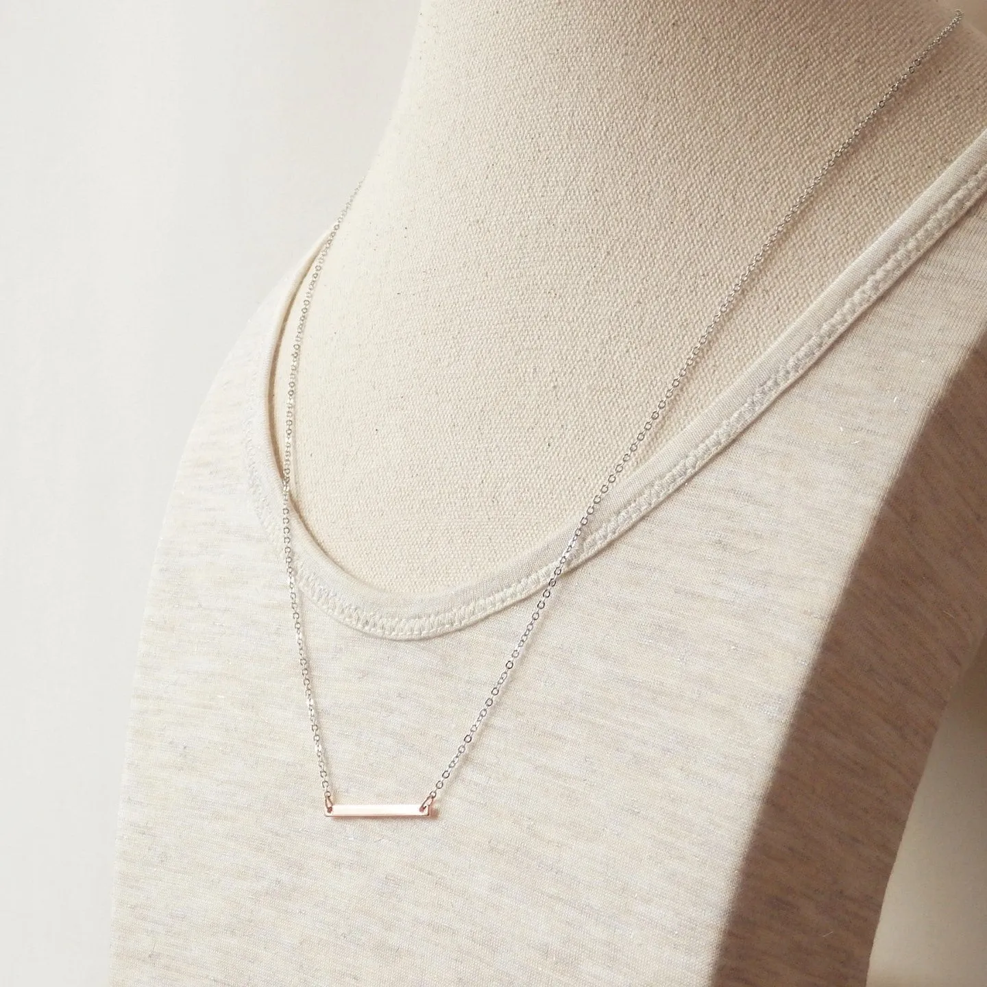 Rose Gold Necklace with Bar Pendant, Two Tone Necklace