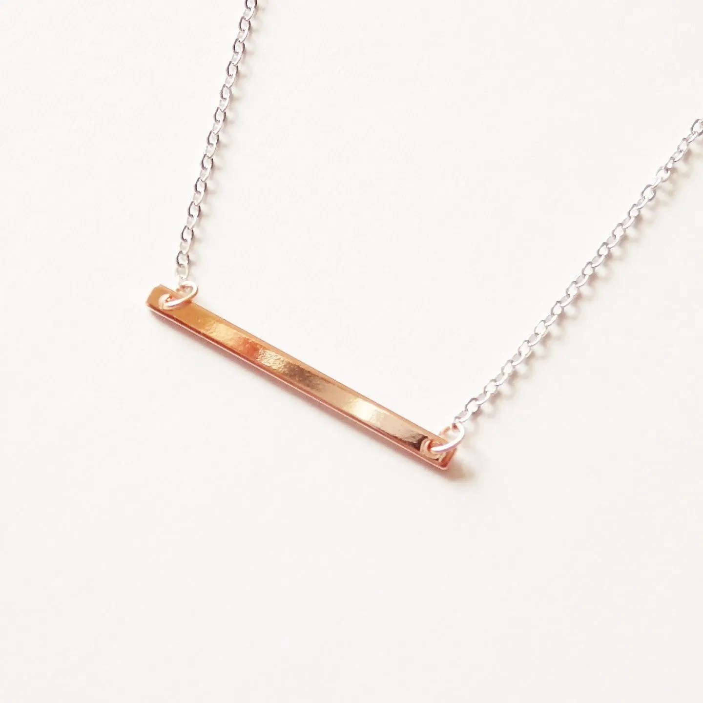 Rose Gold Necklace with Bar Pendant, Two Tone Necklace