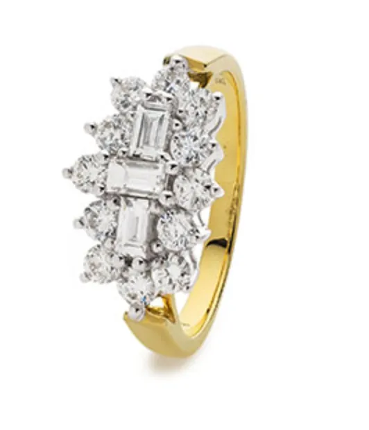 Round & Baguette Diamond Boat Ring