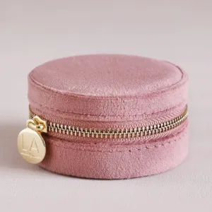 Round Pastel Pink Velvet Mini Travel Jewellery Case