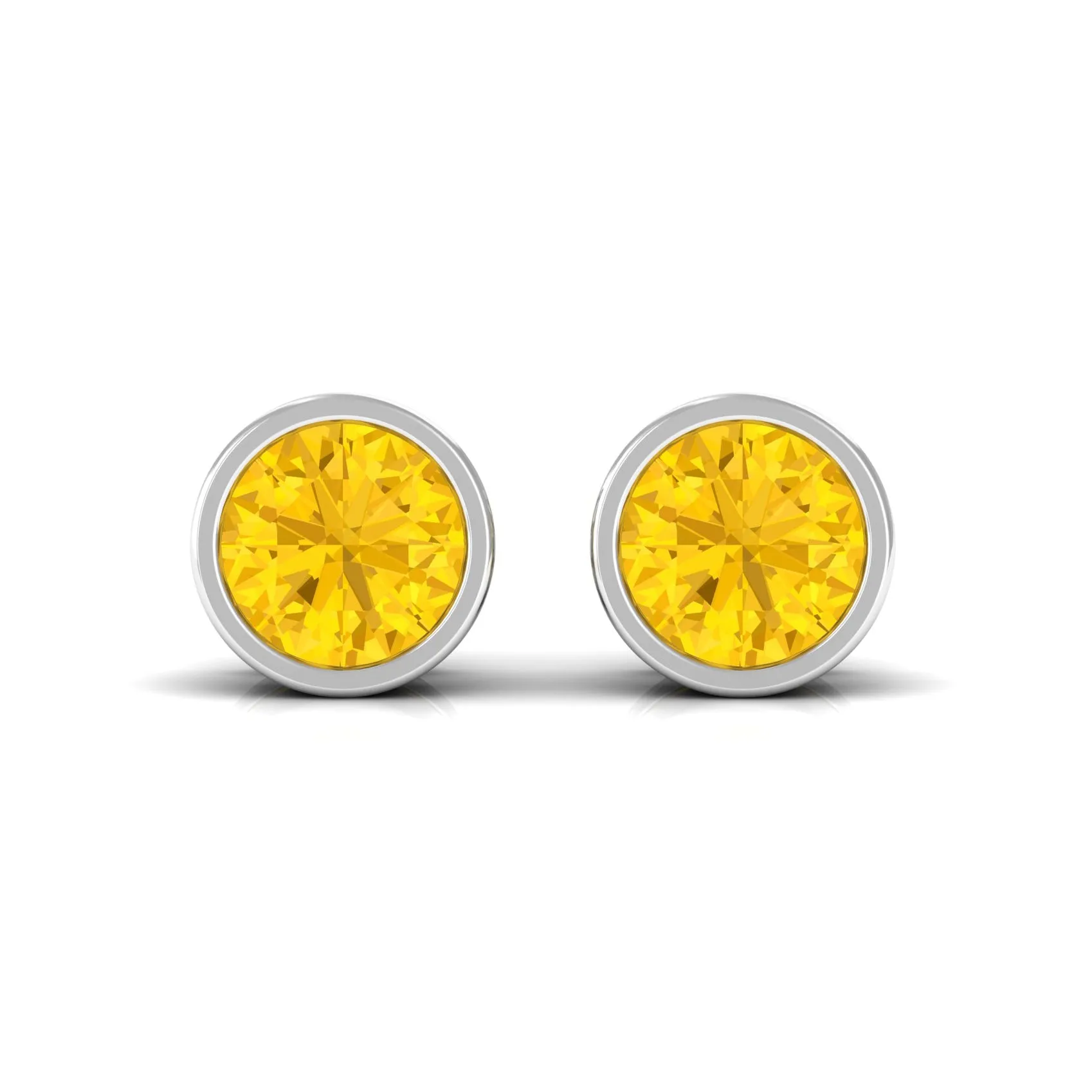 Round Yellow Sapphire Solitaire Stud Earrings in Bezel Setting