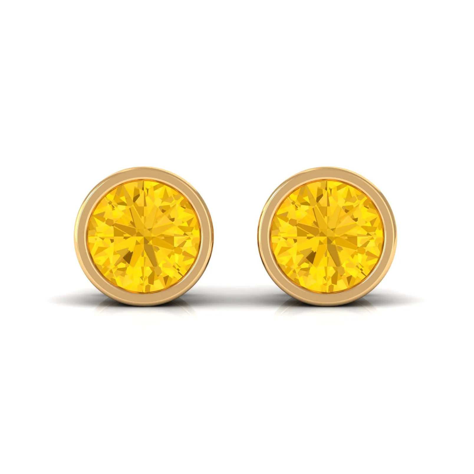 Round Yellow Sapphire Solitaire Stud Earrings in Bezel Setting