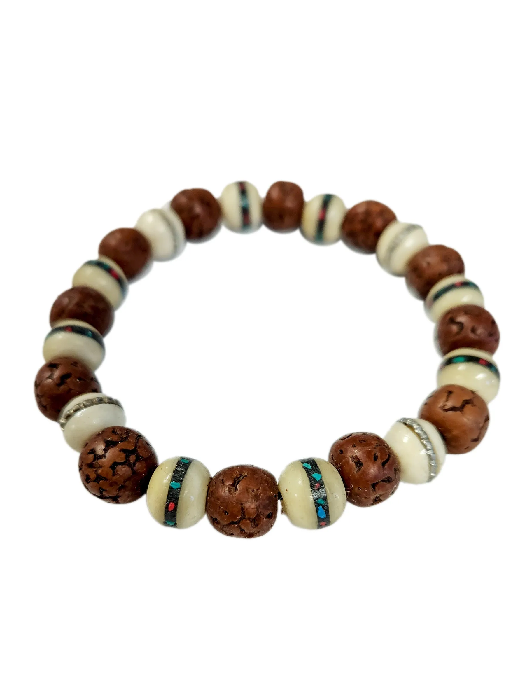 Rudraksha & Bone Beaded Bracelet (Pack of 4)