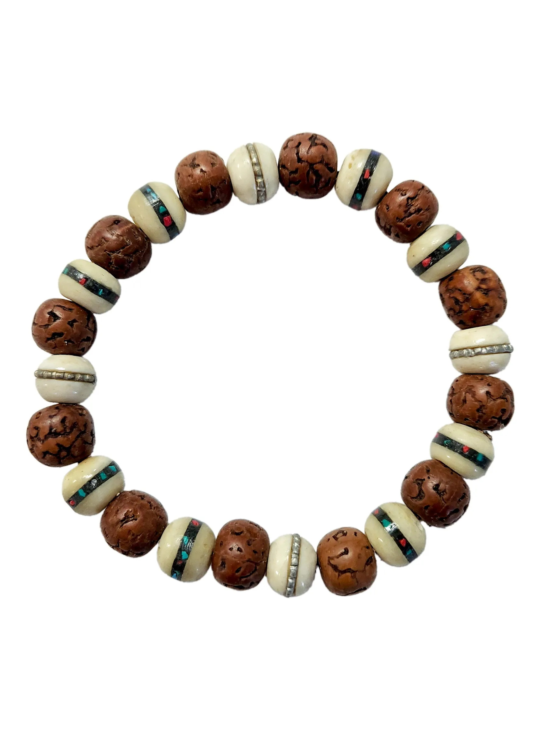 Rudraksha & Bone Beaded Bracelet (Pack of 4)