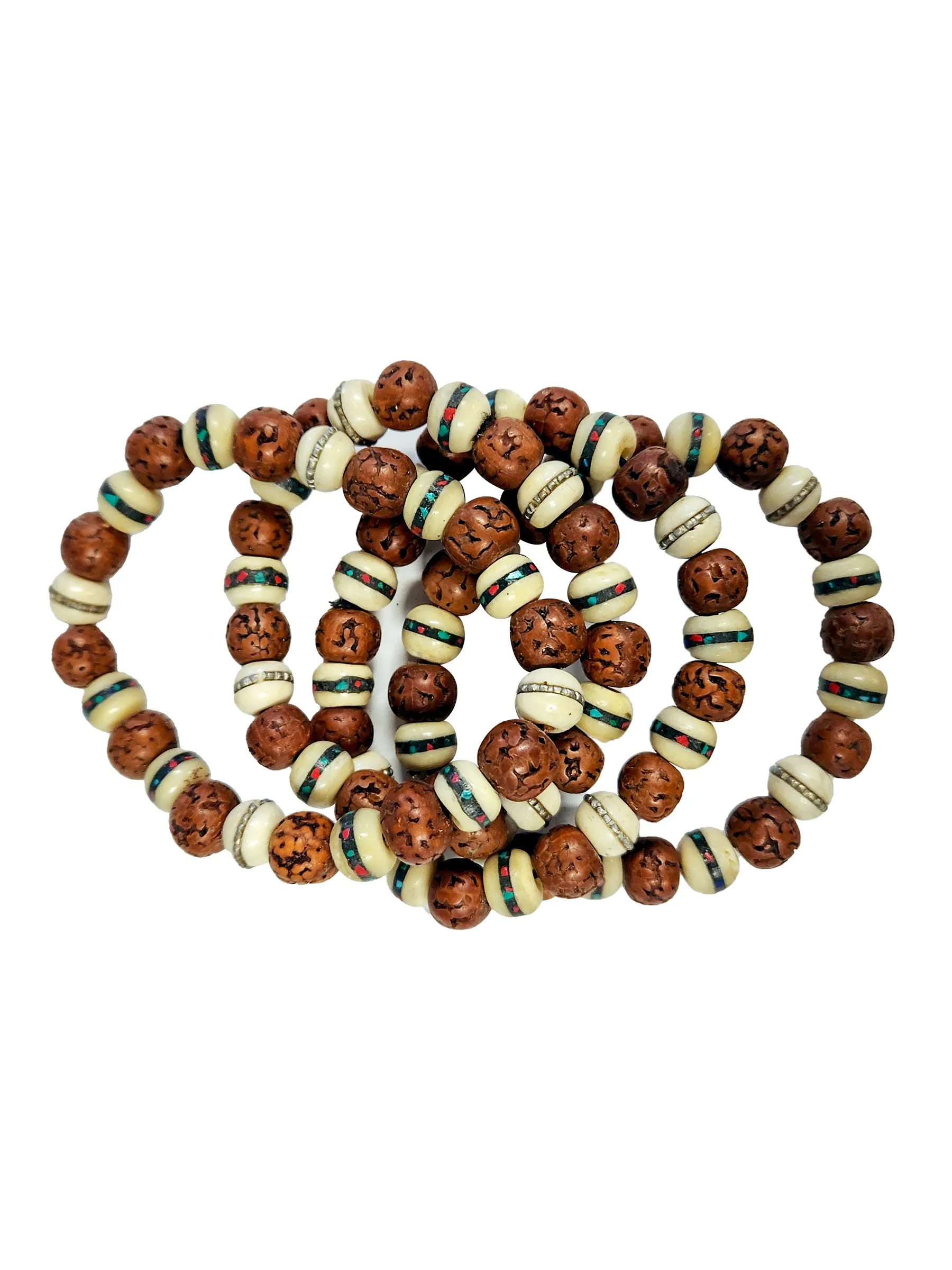 Rudraksha & Bone Beaded Bracelet (Pack of 4)