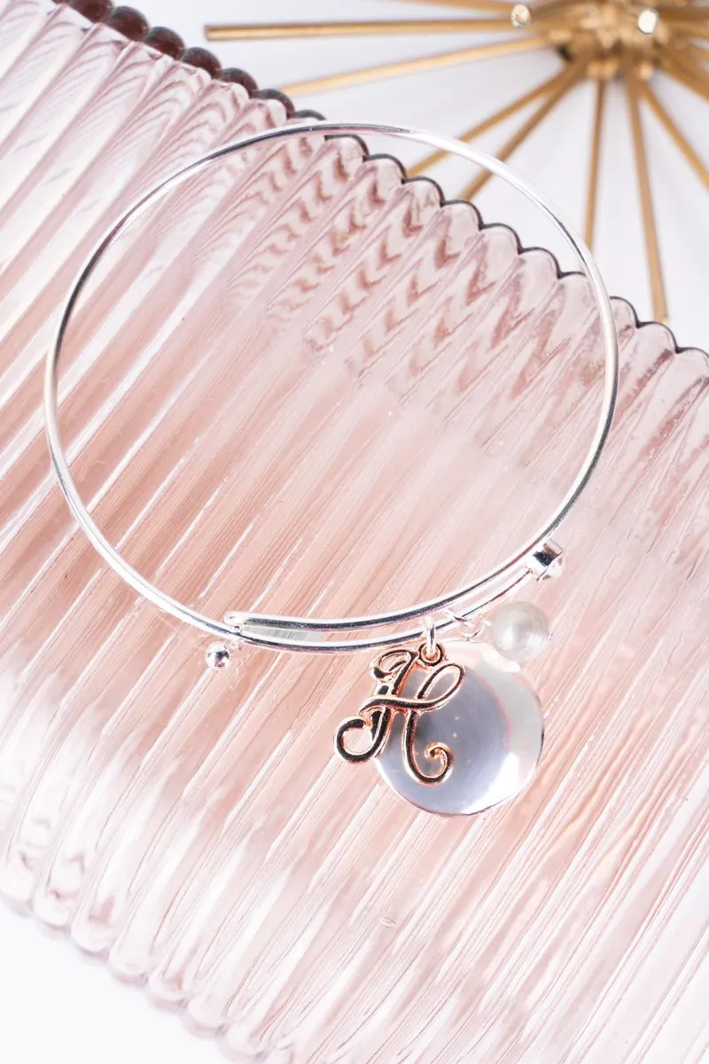 SALE! Silvertone and Rose Goldtone Monogram Initial 'H' Disk Charm Bangle