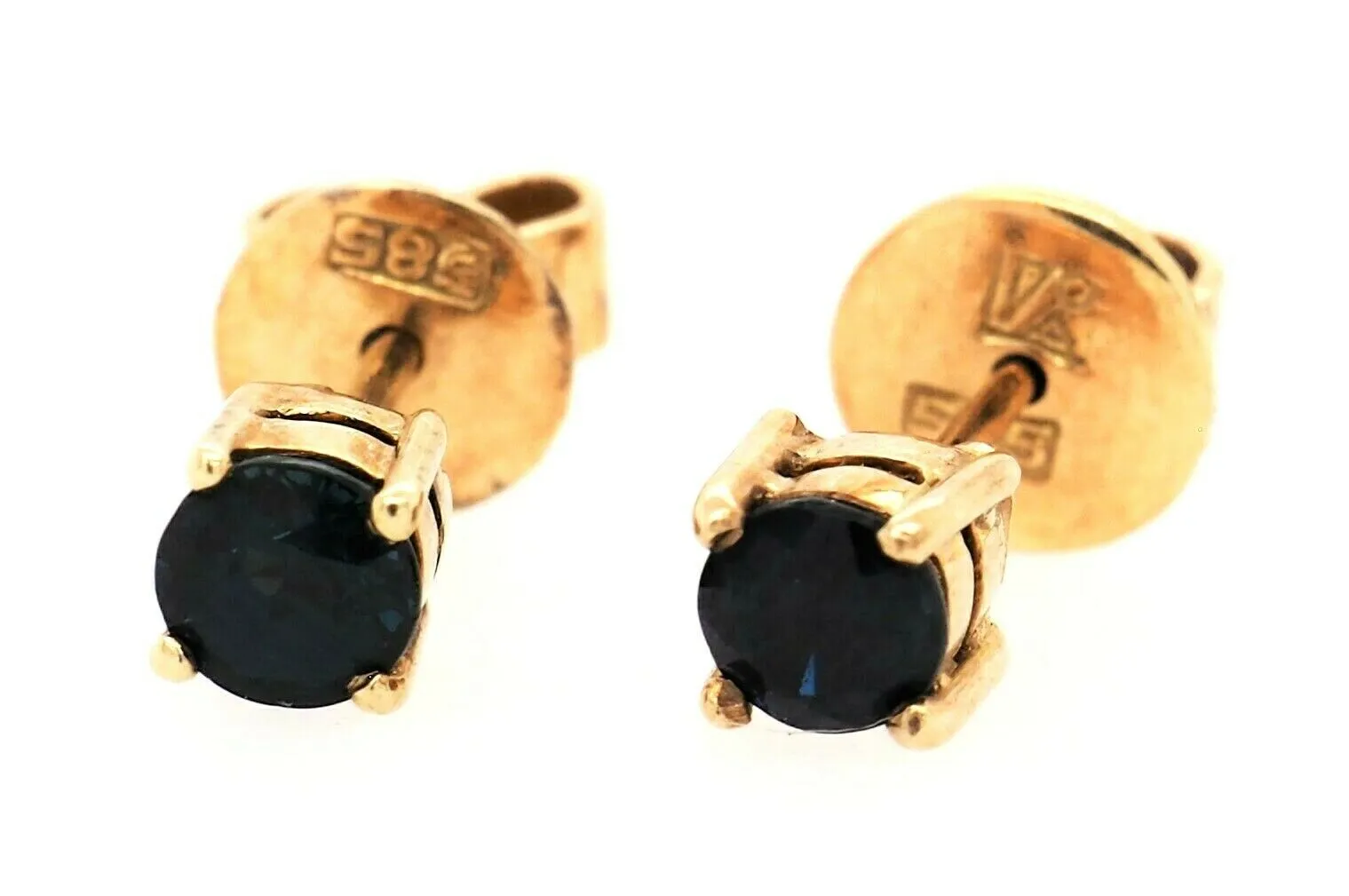 Sapphire & 9ct Yellow Gold Stud Earrings Pierced Ears Fine Jewellery