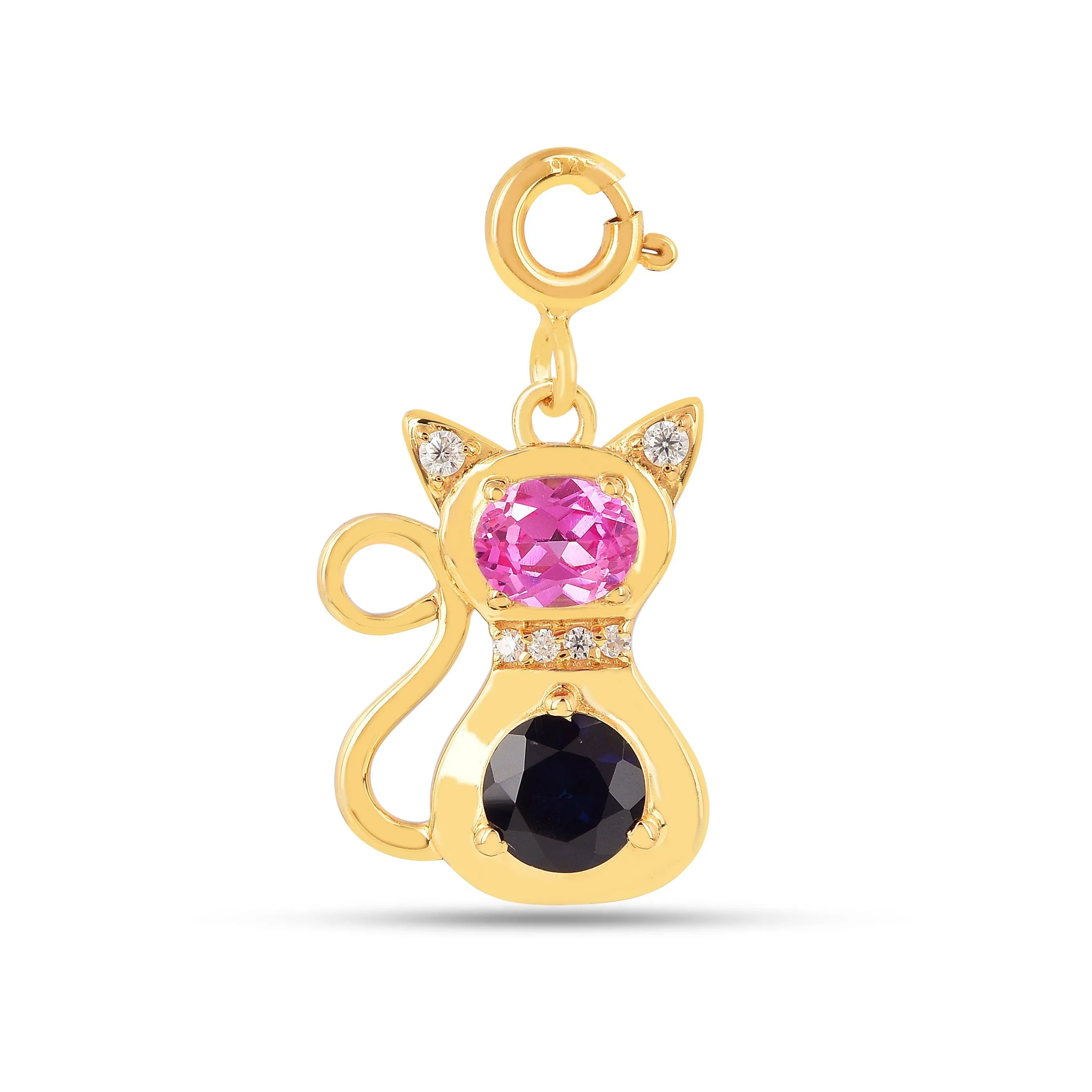 Sapphire Cat Charm Pendant