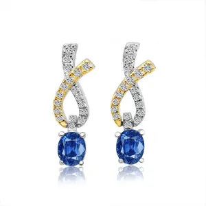 Sapphire Drop Earrings Two Tone White and Yellow Gold