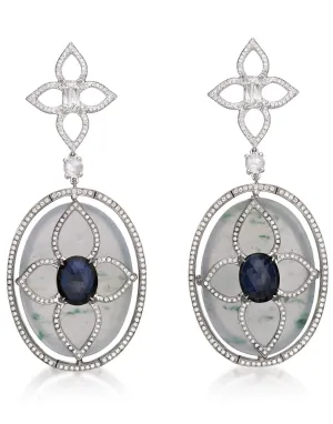 Sapphire, Jade and Diamond Drop Earrings