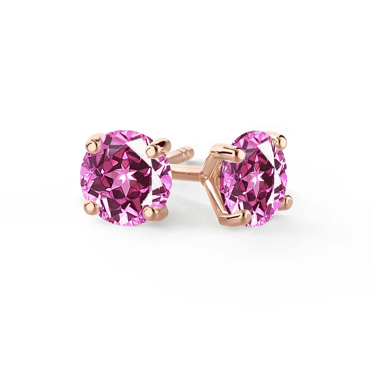 SENA - Round Pink Sapphire 18k Rose Gold Stud Earrings