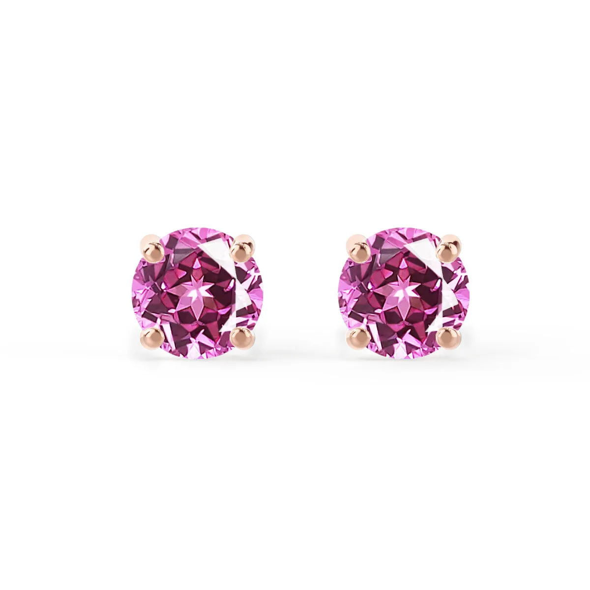 SENA - Round Pink Sapphire 18k Rose Gold Stud Earrings