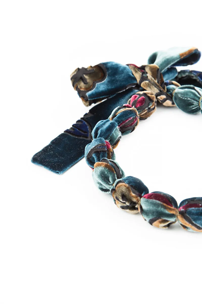 Short Floral Devoré Silk Velvet Bead Necklace