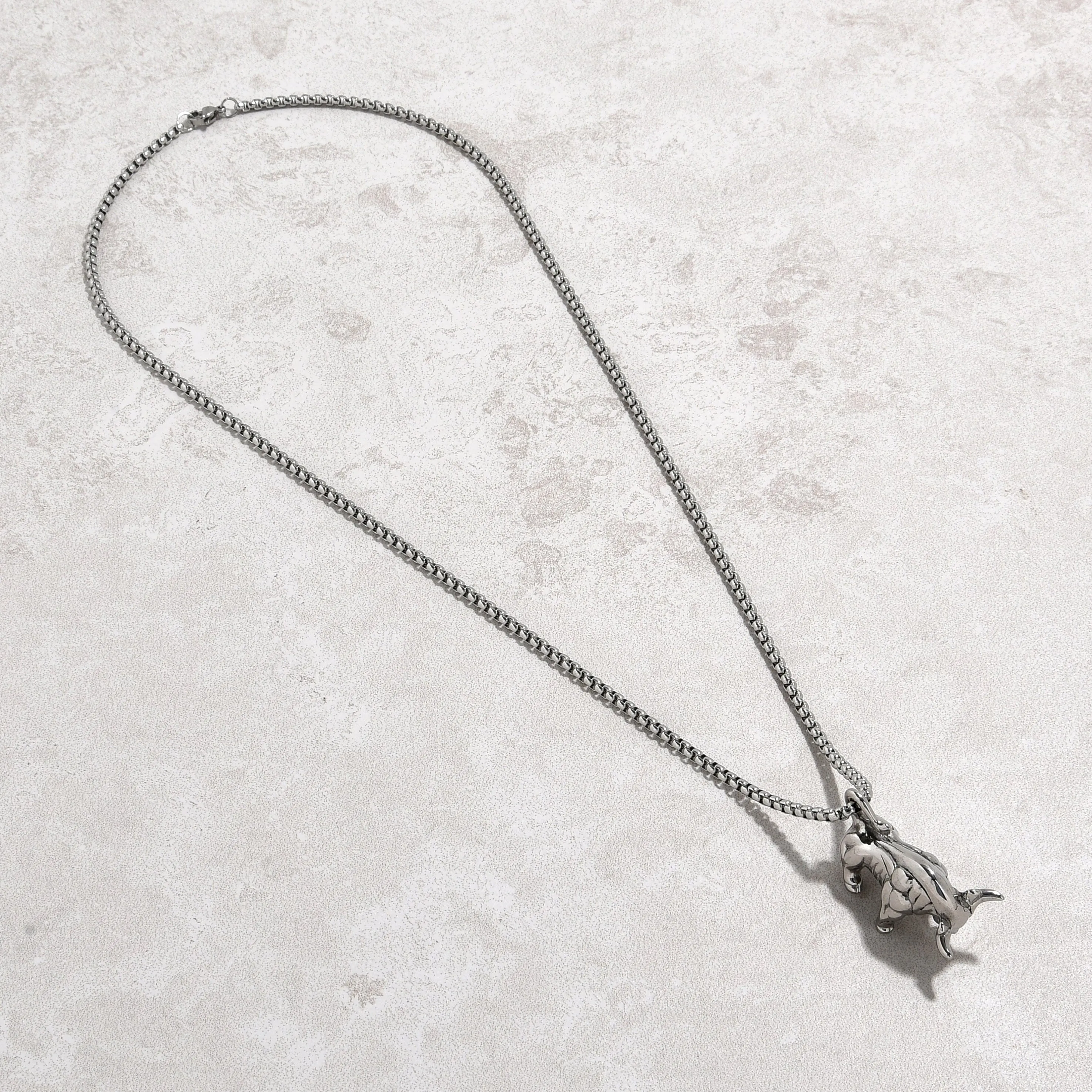 Silver Bull Steel Hearts Necklace