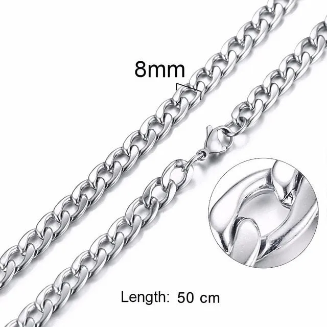 Silver Gold Filled Solid Necklace Curb Chains Link Men Choker Stainless Steel Male Female Accessories Fashion