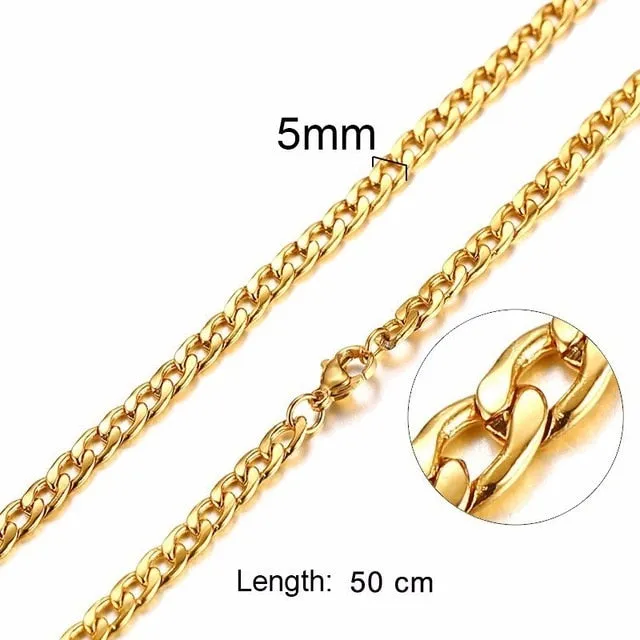 Silver Gold Filled Solid Necklace Curb Chains Link Men Choker Stainless Steel Male Female Accessories Fashion