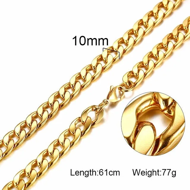 Silver Gold Filled Solid Necklace Curb Chains Link Men Choker Stainless Steel Male Female Accessories Fashion