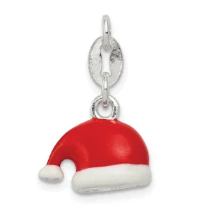 Silver Polished Enamel Santa Hat Charm Pendant