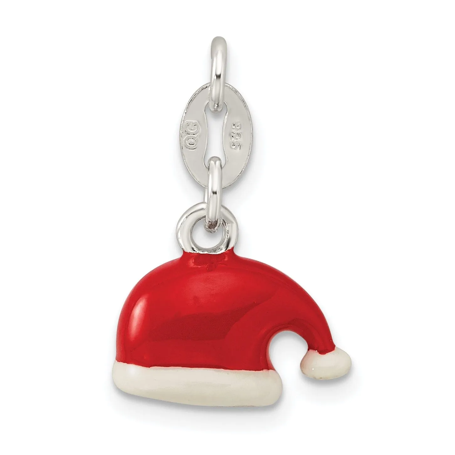 Silver Polished Enamel Santa Hat Charm Pendant