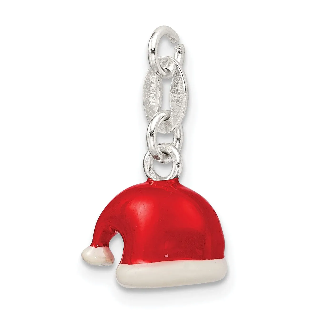 Silver Polished Enamel Santa Hat Charm Pendant